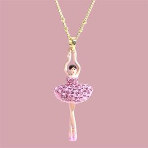 LES NEREIDES 18K Gold plated Elegant Pink Ballerina Pendant Necklace.